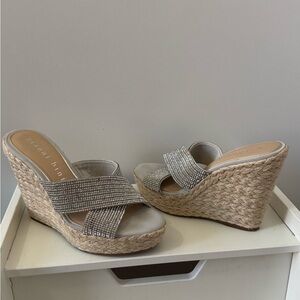 Gianni Bini Silver and Tan Wedge Sandals size 6.5